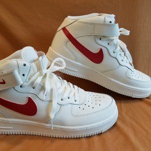 Nike Air Force1 High'07 Mid Leather WhiteRed Shoes